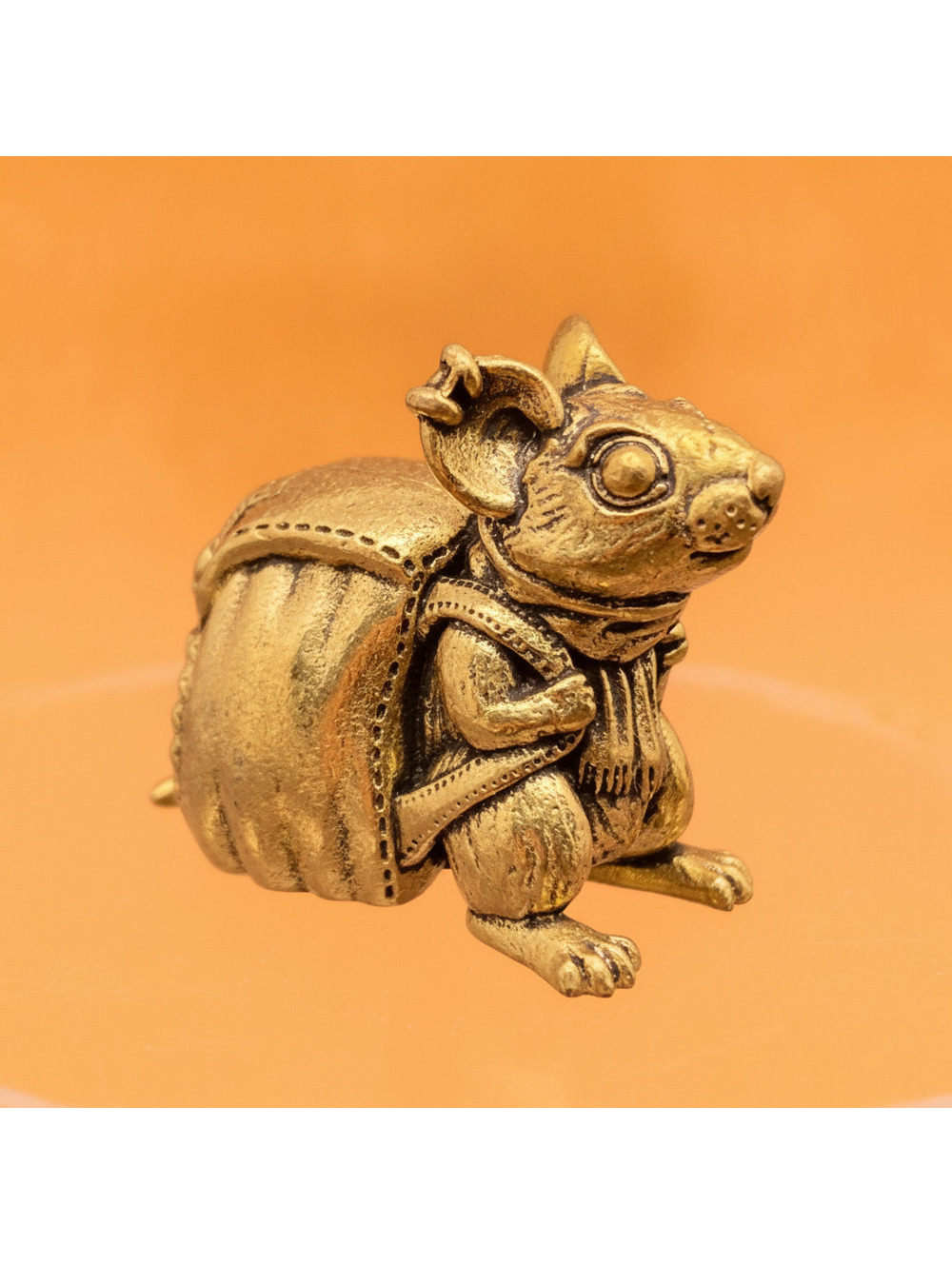 Brass Mouse Figurine with Backpack Sculpture